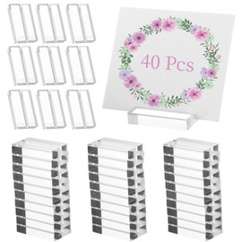 Lnrueg 40 Pcs Acrylic Place Card Holders, 1.97'' Transparent Sign Holders, Menu Holders with Card Slot, Table Numbers Display Stands for Wedding Party Banquet Meeting