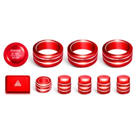 for Honda Civic Accessories 2026 2025 2022-2024 for CRV 2026 2025 2024 2023 for Acura Integra 2025 2024 2023 Hazard Light, AC Knob Cover, Air Vent, Radio, Push Start Button Cover Ring 11Pcs (Red)