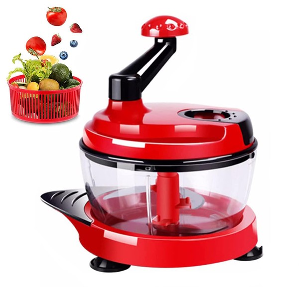Multi-Functional Manual Food Processor,8 Cup Hand-powered Crank Chopper,Mincer Blender with