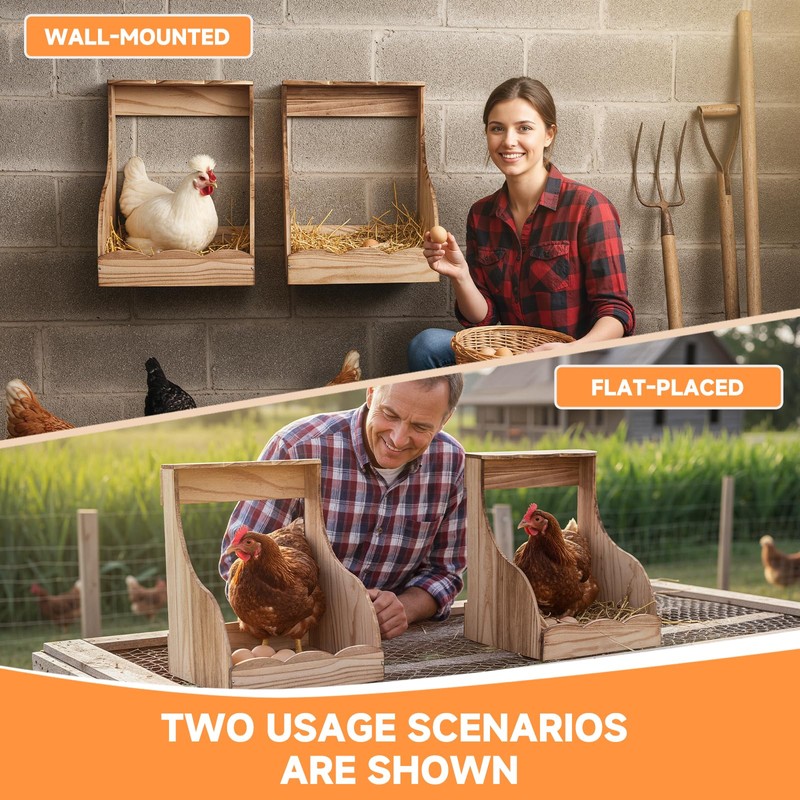 2 Pack Wooden Chicken Nesting Box for Laying Eggs, Hen