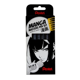 Pentel Arts YS20PSESP, Manga Masters Pen Set, 4 Pointliner Tip Sizes 0.05-2.0mm & 2 Brush Pens, Black ink (Pack of 6)