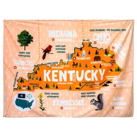 Birdy Boutique Kentucky Map Tapestry – 60" x 41" Educational Wall Hanging for Kids – State Landmarks, Cities, & Fun Facts – Lightweight & Easy to Hang Classroom or Homeschool Decor