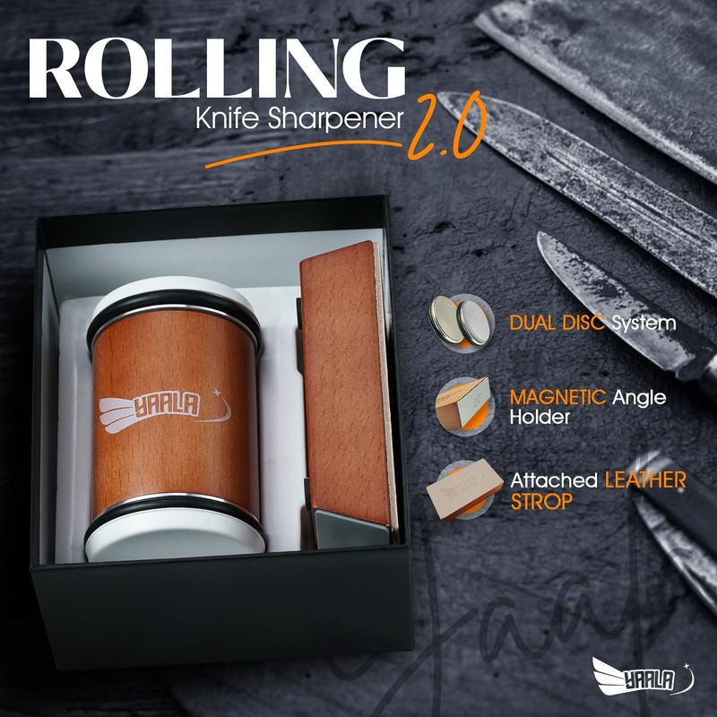 Rolling Knife Sharpener Kit, Comes with Leather Strop - Roller