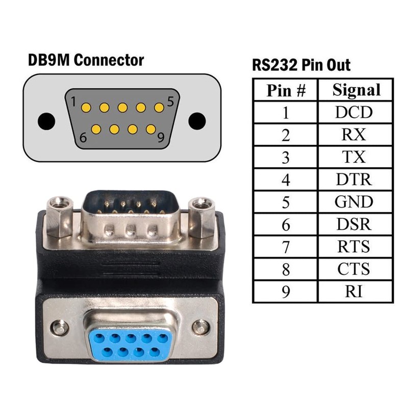 cablecc DB9P Male to Female D-Sub RS232 9Pin 90 Degree