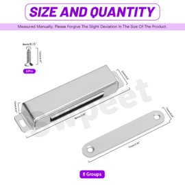 Swpeet 8 Pack 3.85 x 0.8 Inch Silver Extra Large Stainless Steel Cabinet Magnetic Catcher with Screws Assortment Kit, Strong Door Magnetic Catches for Door Kitchen Cabinet Lock Cabinet Door Closer
