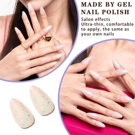Short Almond Press On Nails - Handmade Sheer Nude Press Ons,Supremely Fit &Natural Medium Nail Stickers, Reusable False Nails with Mini Nail File, Glue, 12 Sizes Acrylic False Nail Kit（Glitter）