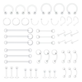 MixPiercing Pack of 48 Clear Plastic Piercing Retainers for Nose Tongue Nipple Belly Lip Labret Septum Hoops Ear Cartilage Plastic Piercing Place Holder Jewellery for Surgical, Plastic