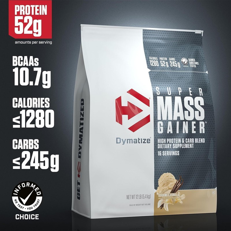 Dymatize Super Mass Gainer Protein Powder, Gourmet Vanilla, 52g Protein,