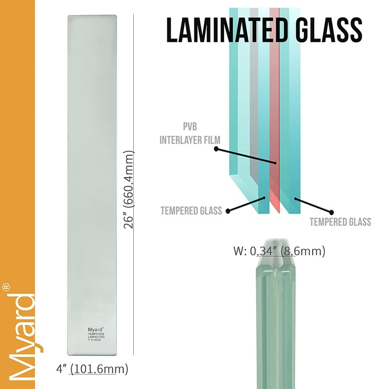 5-Pack 26 Inch Myard Glass Balusters with Laminated & Tempered