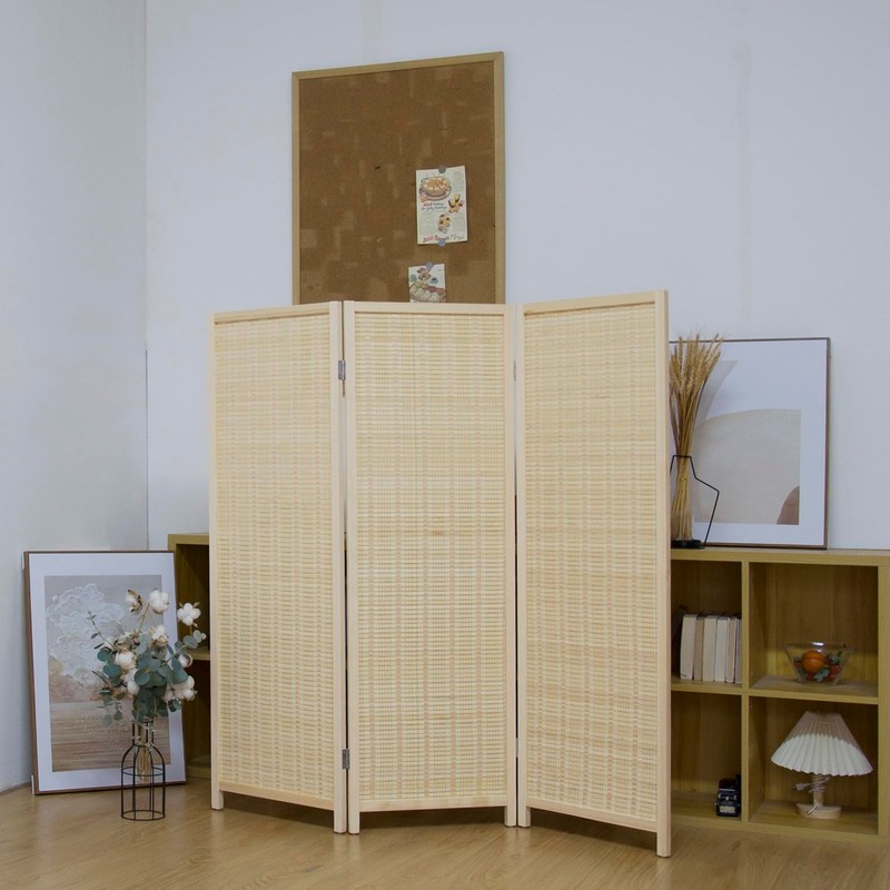 Pawlabay 3 Panel Short Panel Divider Screen,3.95 FT Tall Bamboo