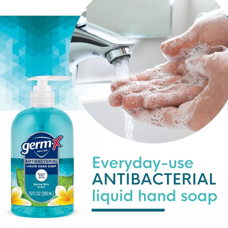 Germ-X Moisturizing Antibacterial Hand Soap, pH Balanced, Spring Rain, 12