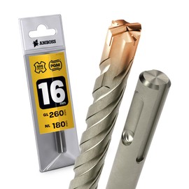 SDS Plus Hammerbohrer 4X Schneiden PGM Ø 16.0mm x 180mm - AMBOSS Werkzeuge SDS Crusher 4 - HM Betonbohrer Hartmetall Profi Bohrer 16.0 mm x 180 - Steinbohrer Stahlbeton Mauerwerk Ziegel Kalksandstein