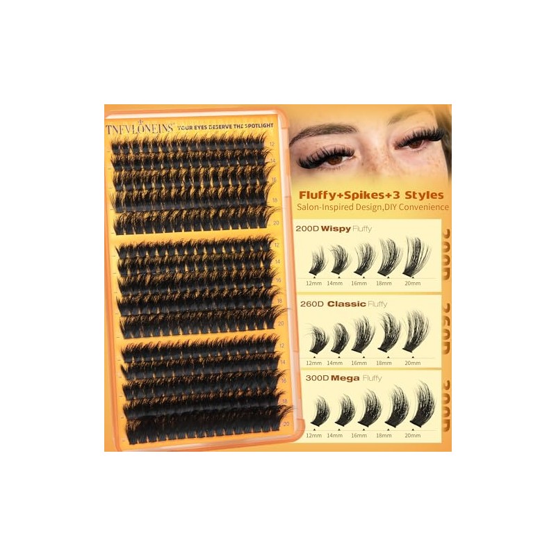 Fluffy Lash Clusters with Spikes 200D+260D+300D Cluster Eyelash Extensions Thick