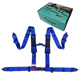 Indusafe 4 Point Safety Harness with Padding, Latch and Link Safety Harness with Shoulder Pad for Go Kart, UTV & ATV,UTV, Off-Road,Buggy (Blue, 3 inch)