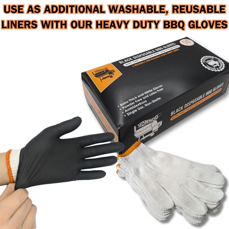 BBQ Grill Heat Resistant Cotton Glove Liners - 3 Pairs