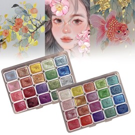 40 Color Forestry Shifting Watercolor Painting Set，Metallic Color Watercolor Paints，Glitter Water Colour Solid Paint Box for Kids Adults Beginners Artists