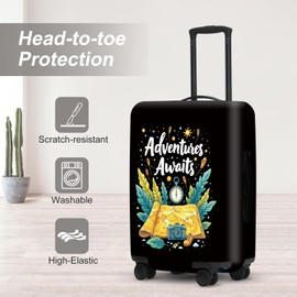 Waterproof Luggage Cover for 22-25 Inch Suitcases, Adventure Awaits Design with Adjustable Elastic, Travel Accessories Gifts for Women Men