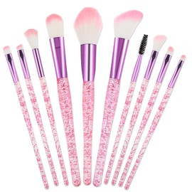 10 PCS Glitter Crystal Makeup Brush Set Pink Makeup Brushes Cute Sparkly Makeup Brushes Bling Professional Face Makeup Brushes Tools for Foundation, Concealer, Eye Shadow, Blush, Lip