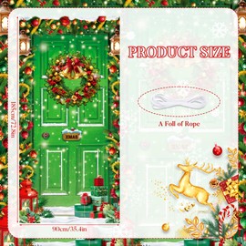 Christmas Door Cover Decoration, Merry Christmas Green Door Cover Backdrop Xmas Party Door Cover Banner Photography Background Holiday Door Hanging Cover for Home Wall Indoor Outdoor Party New Year