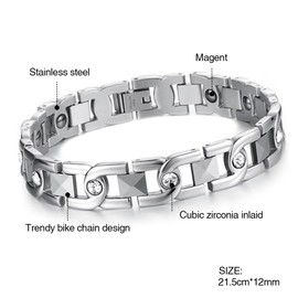 Cupimatch Women's Men's Ceramic Bracelet Bangle Stainless Steel Link Bracelet Gift for Birthday Valentine's Day Christmas, Stainless Steel Stainless steel magnet, Cubic Zirconia