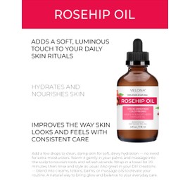 velona Rosehip Oil - 4 Fl Oz | 100% Pure and Natural Carrier Oil| Unrefined, Cold Pressed, Hexane Free | Moisturizing Face, Hair, Body, Skin Care, Stretch Marks, Scars…