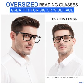 MARE AZZURO Oversized Square Reading Glasses Men Large Readers Big Face 1.0 1.25 1.5 1.75 2.0 2.25 2.5 2.75 3.0 3.5 4.0 5.0 6.0 (Black, 3.50)