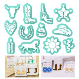 ORIGACH 12 Pcs Western Cowboy Clay Cutters, West Cowboy Polymer Clay Cutter for Earring Making Cowboy Hats Clothes Boots Revolvers Clay Cutters for Jewelry Making