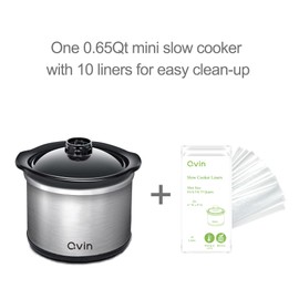 Mini Slow Cooker 0.65qt(20oz) warmer with 10 pcs food safe liners, fondue pot set,chocolate melting pot (stainless steel)