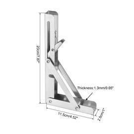 uxcell 2 Pcs Folding Shelf Brackets, 8 Inch Stainless Steel Collapsible Shelf Bracket, L Shelf Bracket Wall Mounted for Table , Silver