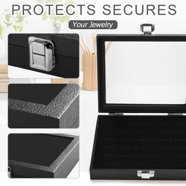 Barelove Jewelry Rings Storage Organizer Case, Black Wooden Velvet Glass Ring Storage Box Display, Earrings Stand Boxes Holder Organized Tray Jewelry Showcase for Women Girls (36 Slot)