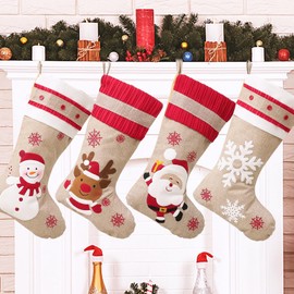 BOFUNX Pack of 4 Christmas Stocking for Filling and Hanging, Large Christmas Stockings, Hanging Stockings for Fireplace, Shop Window, Christmas Tree, 47 x 22 cm