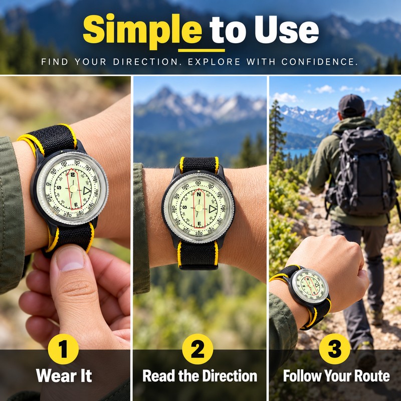 Magnetic Wrist Compass for Hiking & Outdoor Navigation – 39mm