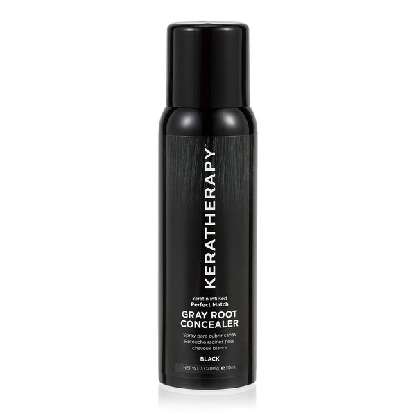 Keratherapy Keratin Infused Perfect Match Gray Root Concealer Spray, Black, 3 oz, 118 ml - Root Cover Up Spray to Hide Gray Roots - Keratin Therapy Hair Darkening & Temporary Scalp Concealer
