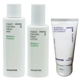 Innisfree For Men Fresh 2 types (skin + lotion) + Blueberry Rebalancing 5.5 Cleanser 100ml / 이니스프리 포맨 프레시 2종(스킨+로션)+블루베리 리밸런싱 5.5 클렌저 100ml