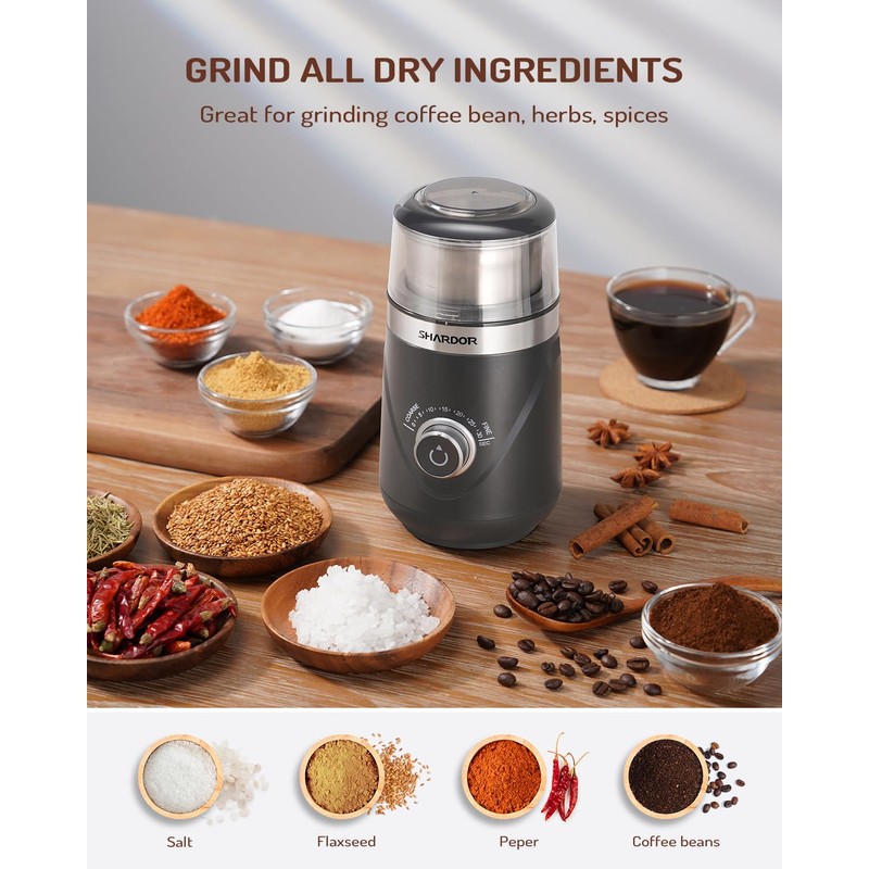 SHARDOR Electric Super Silent Blade Coffee Grinder, Timed Grind Control