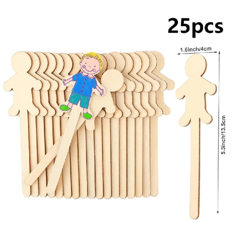CAA Trading™ 25 x Wooden People Craft Sticks for Crafting