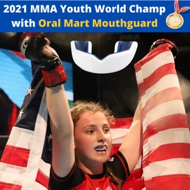 Oral Mart White/Navy Blue Kids Mouthguard for Sports - Youth Mouthguard for Karate, Football, Martial Arts, Taekwondo, Boxing, Rugby, BJJ, Muay Thai, Soccer, Hockey (with Free Case)