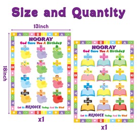 BeYumi 2Pcs Christian Happy Birthday Posters Birthday Charts for Classroom Birthday Calendar Bulletin Board Set Sunday School Faith Religious Chalkboard Wall Decor Back to School Teaching Supplies