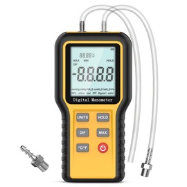 Manometer Gas Pressure Tester, Digital HAVC Manometer Dual-Port Air Pressure Meter with Backlight and Data Record Function, Professional Differential Pressure Gauge with 12 Measure Units