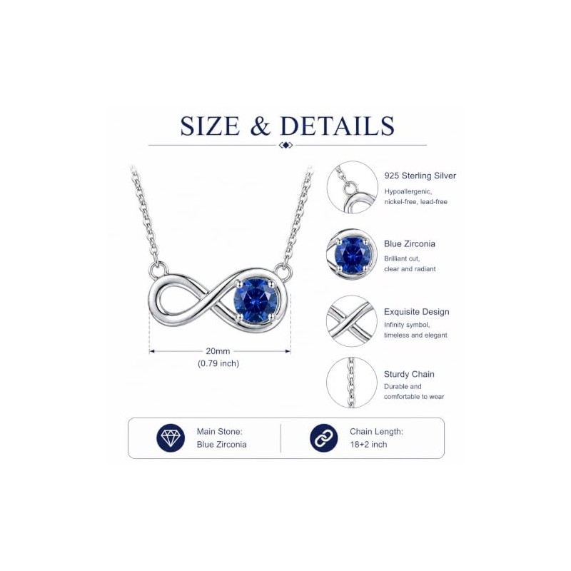 Molioaki 925 Sterling Silver Infinity Necklace for Women, Round Blue