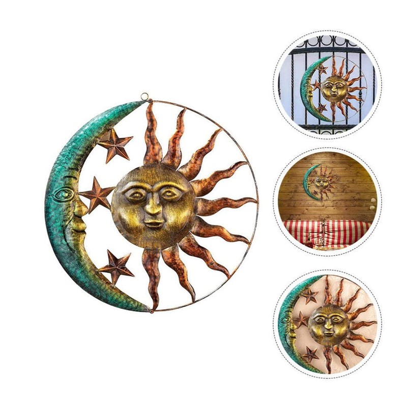 HOMSFOU Sun and Moon Metal Wall Decor 29cm Moon Sun
