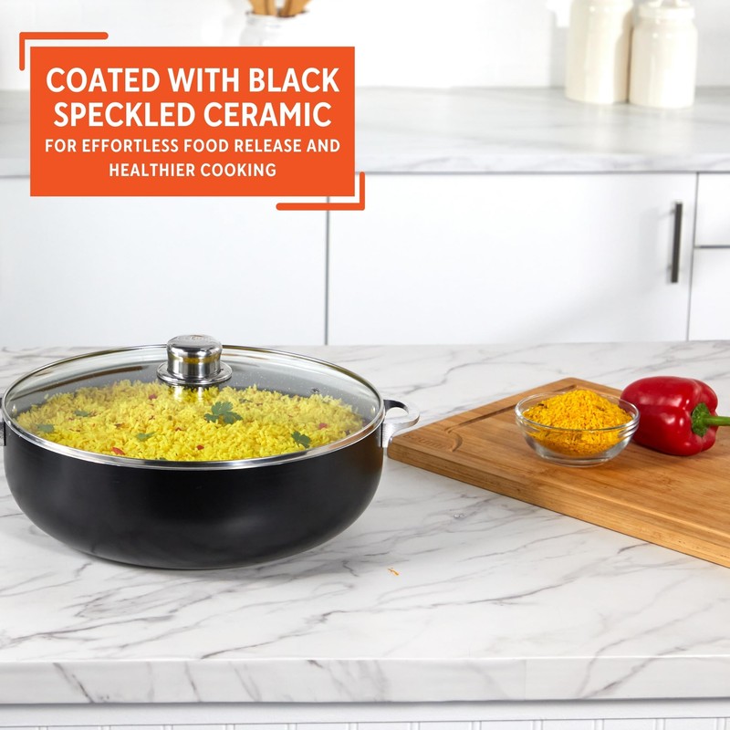 IMUSA 9Qt Bistro Ceramic Nonstick Caldero/Dutch Oven with Glass Lid,