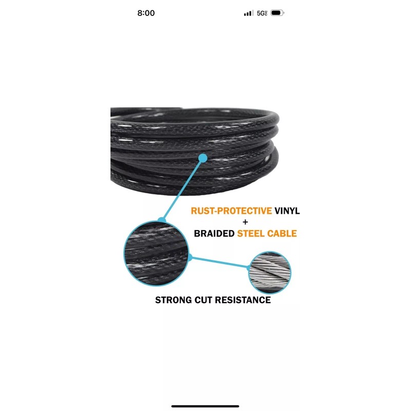 Lumintrail 12mm 1/2 inch Heavy-Duty Security Cable Vinyl 10-FT with