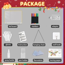 LED Note Board with 7 Colors, Includes Adapter, 13"x10" Led Drawing Board for Kids, Light Up Dry Erase Boards with 7 Markers, Soft Cloth, Hanging Chain, Holiday Trend Gift