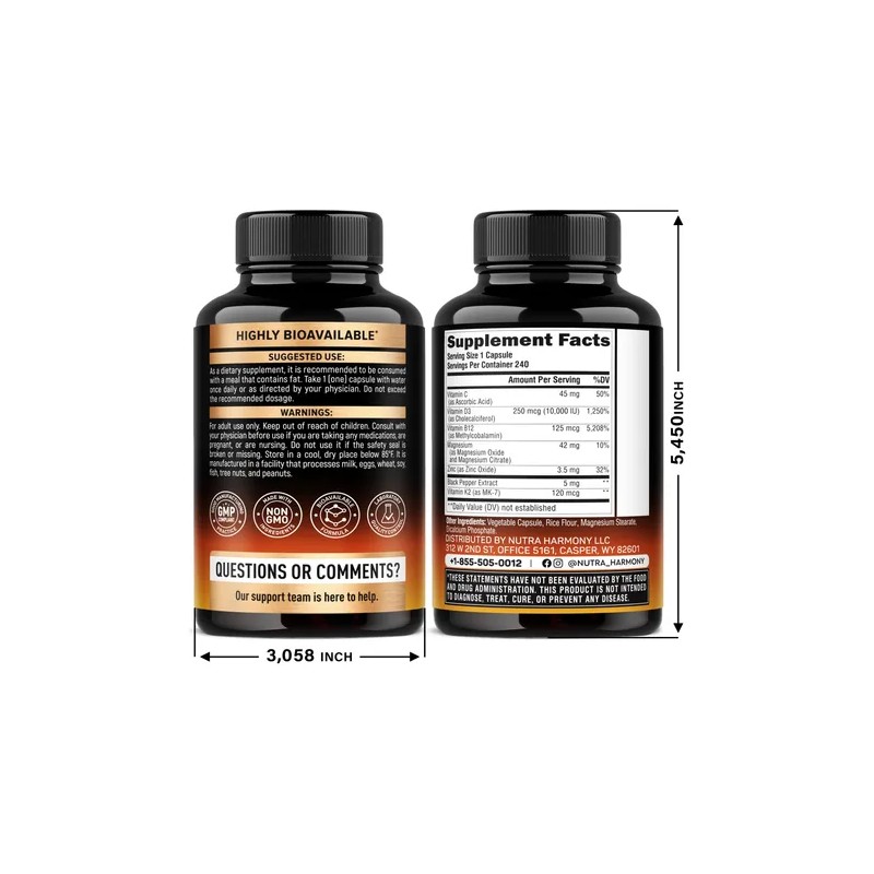 Vitamina D3 K2 10000 Iu 120 Mcg Con Magnesio Zinc