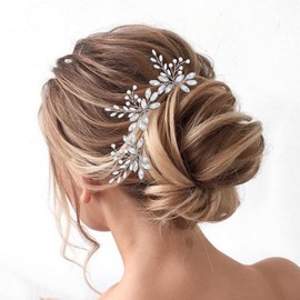 IYOU Bridal Wedding Hair Pins Sliver Sparkly Rhinestones Headpiece Pearl Crystal Bride Hair Accessories for Women and Girls (3 Pcs)