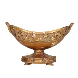 Deco 79 Polystone Floral Ornate Decorative Bowl, 18" x 8" x 11", Bronze
