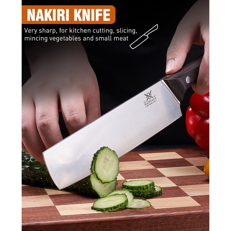 Naitesen 2PCS Cleaver Knife Set, Meat Cleaver & Nakiri Vegetable