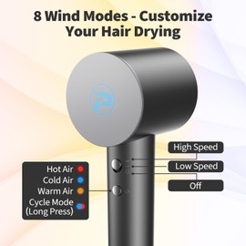 Hair Dryer-110000 RPM High-Speed Ionic Blow Dryer, Brushless Motor, 8 Wind Modes, Magnetic Nozzles & Diffuser, Intelligent Temperature Control, Reduces Frizz & Enhances Shine, Quiet & Fast Drying
