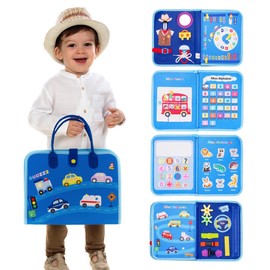 OUOZZZ Busy Board Französisch Montessori Spielzeug ab 1 2 3 Jahre Kleinkinder, Sensorik Activity Board Motorikspielzeug, Geschenk Baby Lernspielzeug für Auto & Flugzeug Reise